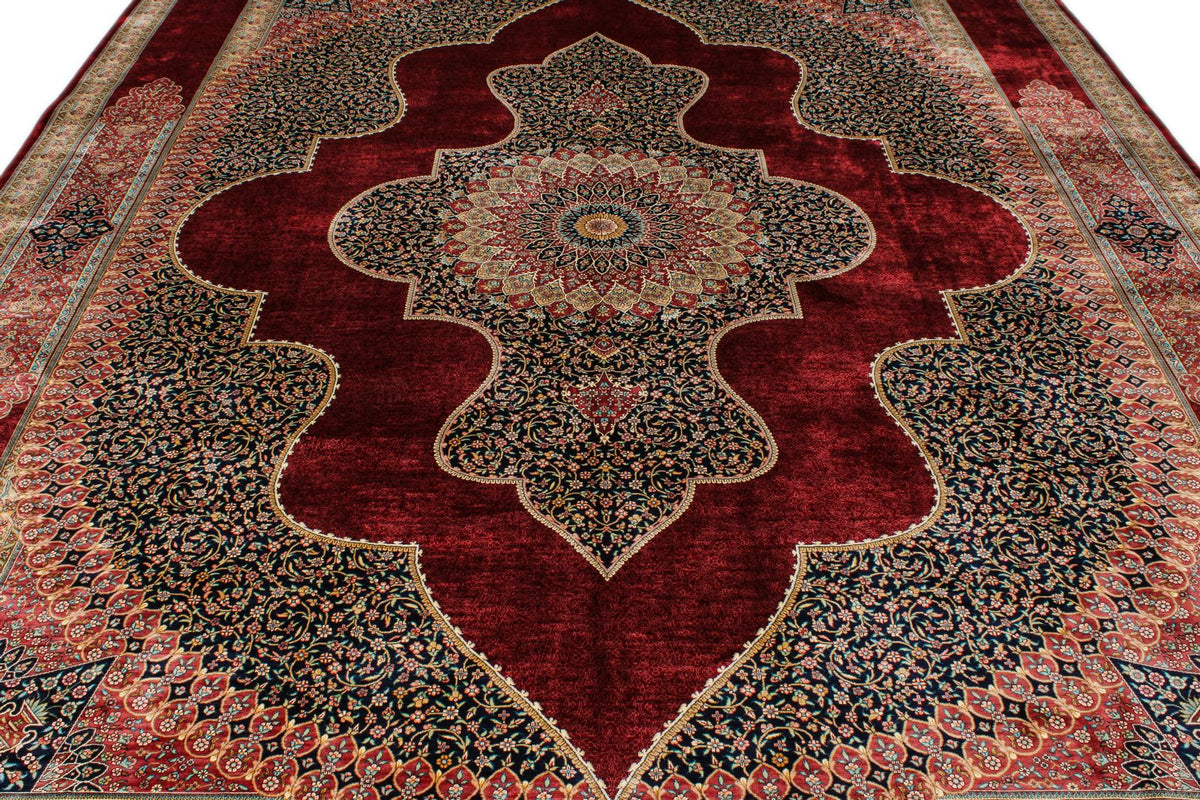 9x12 Red and Ivory Turkish Silk Rug