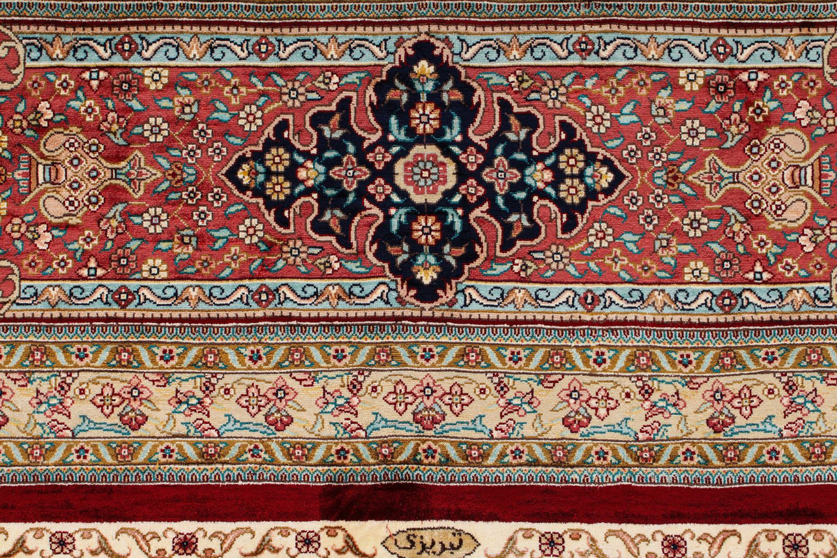 9x12 Red and Ivory Turkish Silk Rug