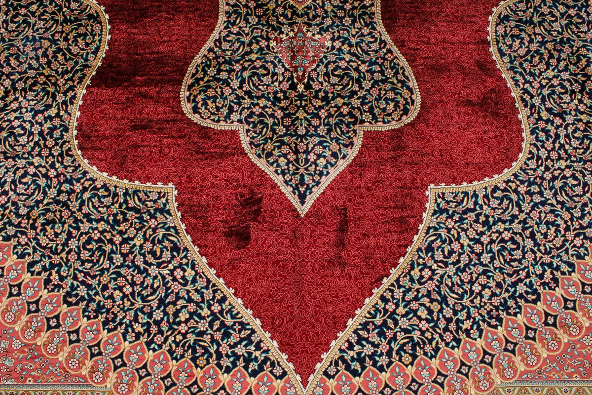 9x12 Red and Ivory Turkish Silk Rug