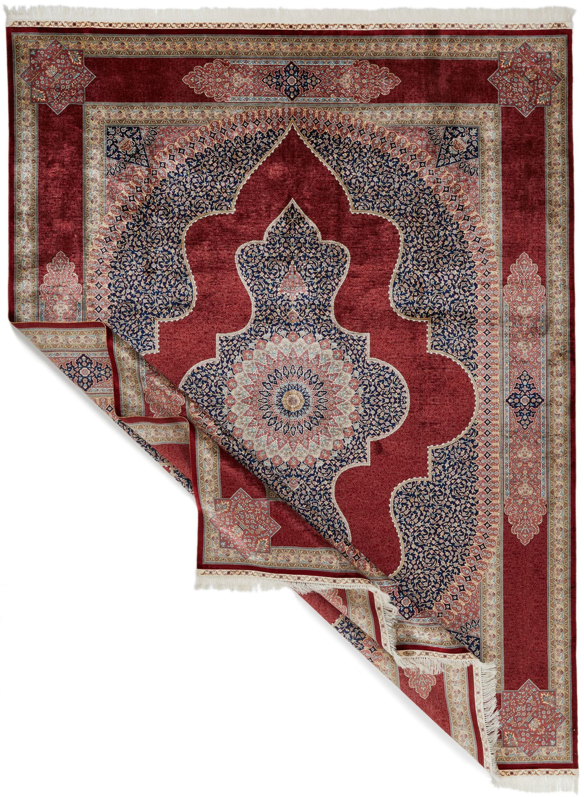 9x12 Red and Ivory Turkish Silk Rug