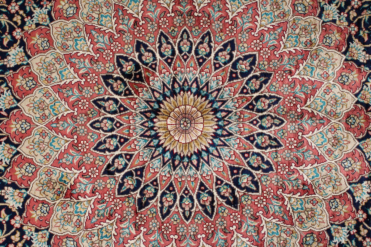 9x12 Red and Ivory Turkish Silk Rug