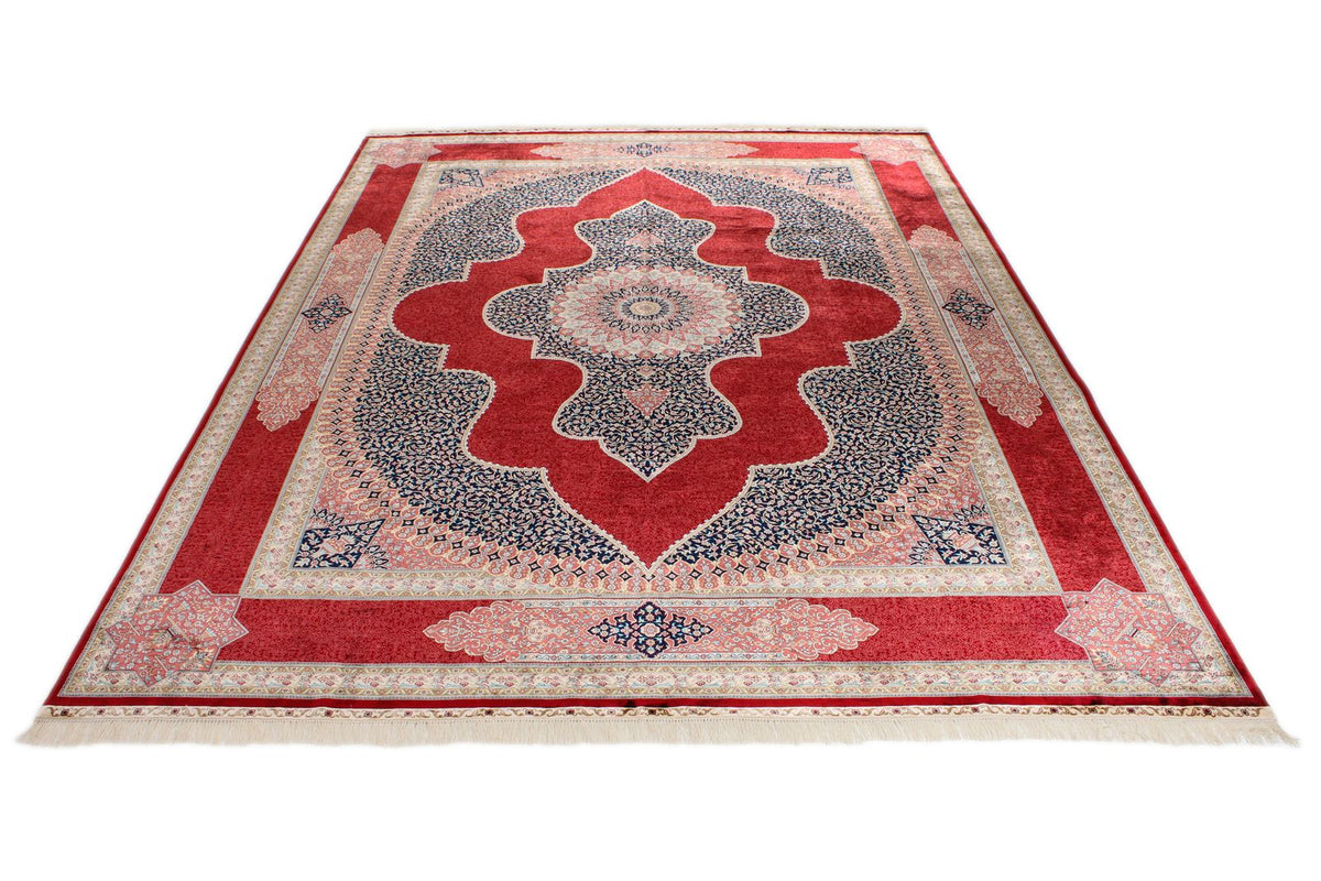 9x12 Red and Ivory Turkish Silk Rug