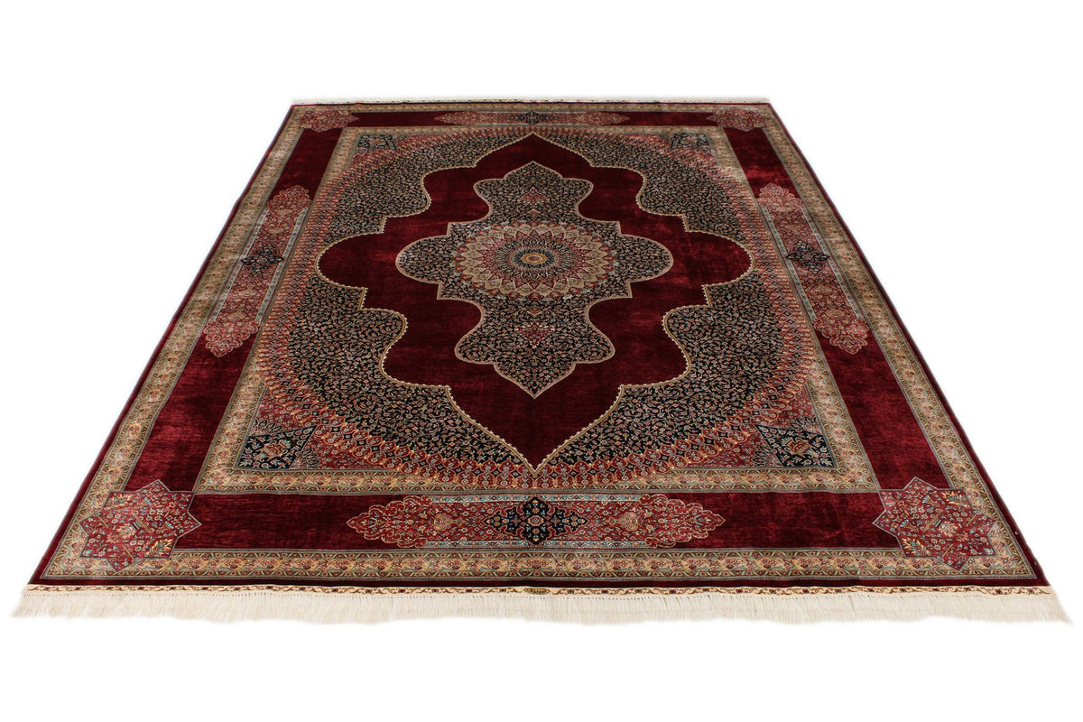 9x12 Red and Ivory Turkish Silk Rug