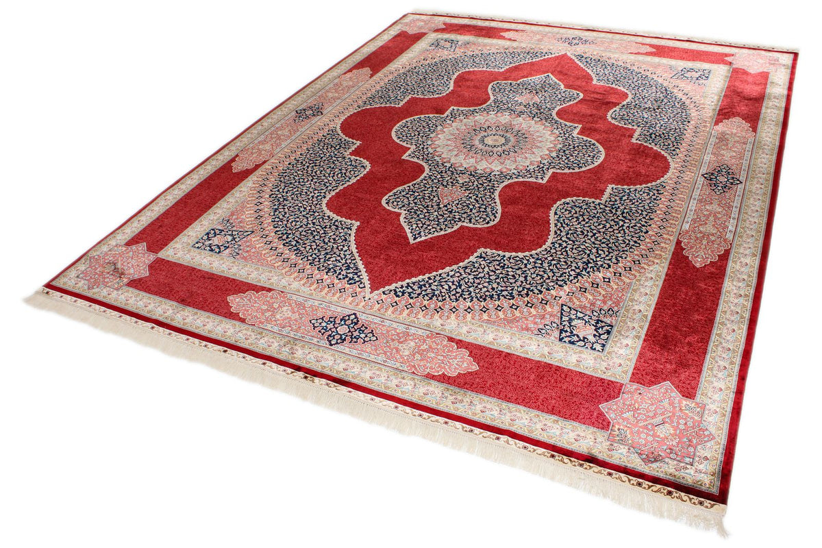 9x12 Red and Ivory Turkish Silk Rug