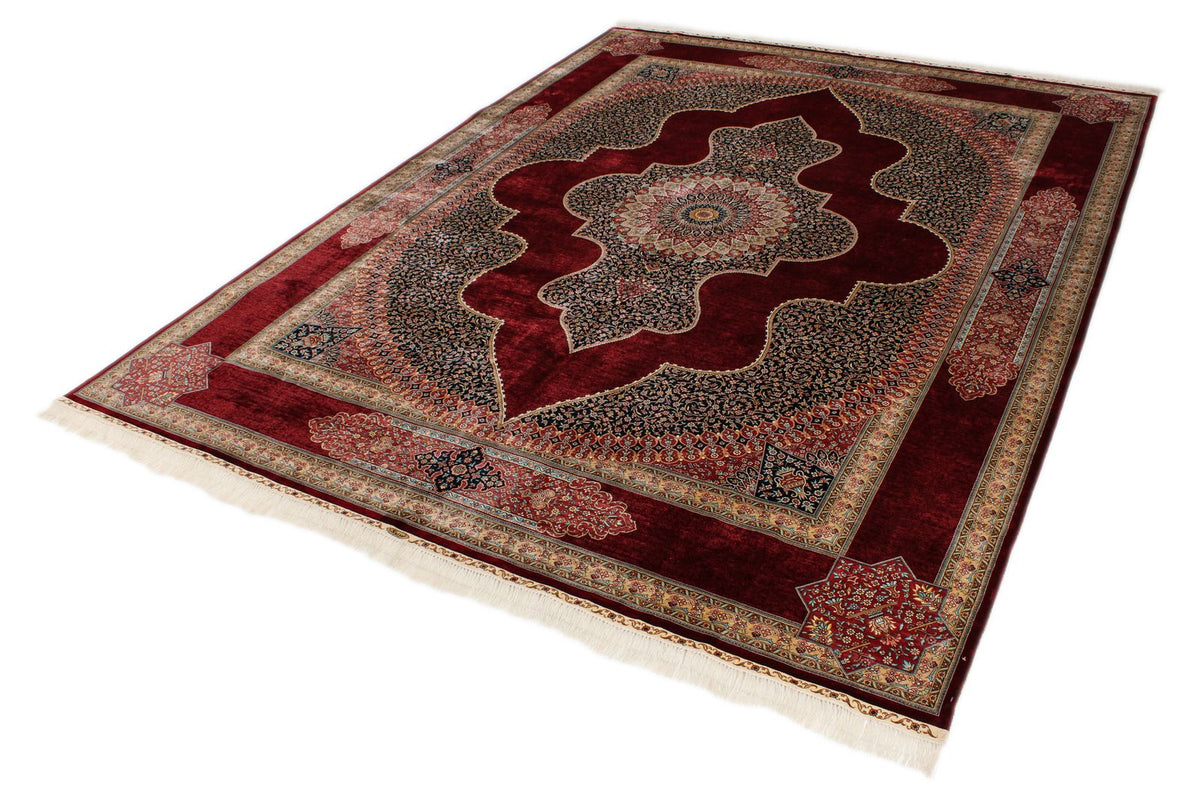 9x12 Red and Ivory Turkish Silk Rug