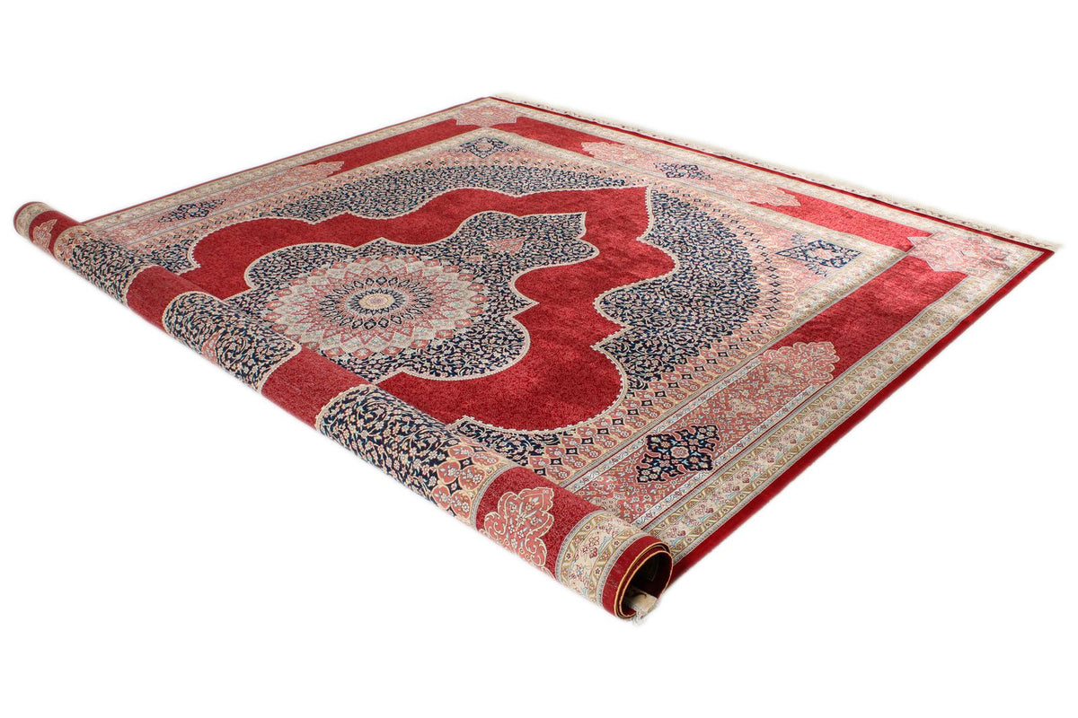 9x12 Red and Ivory Turkish Silk Rug