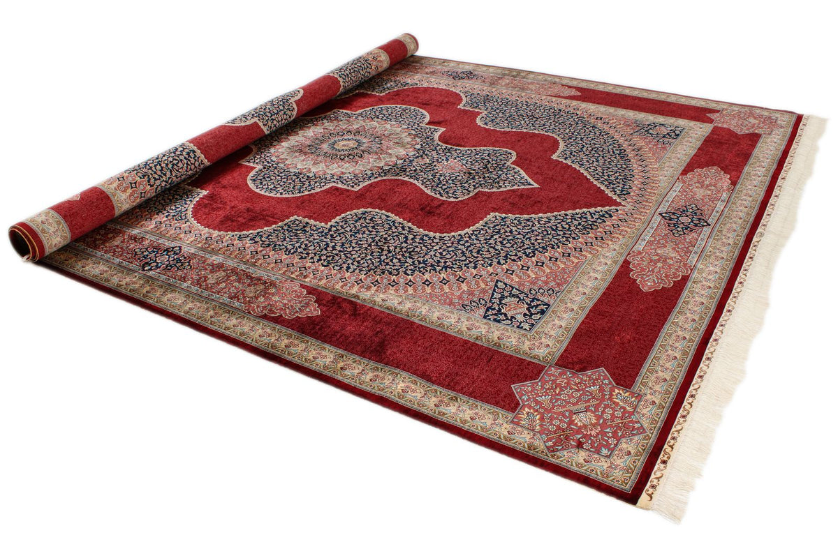 9x12 Red and Ivory Turkish Silk Rug