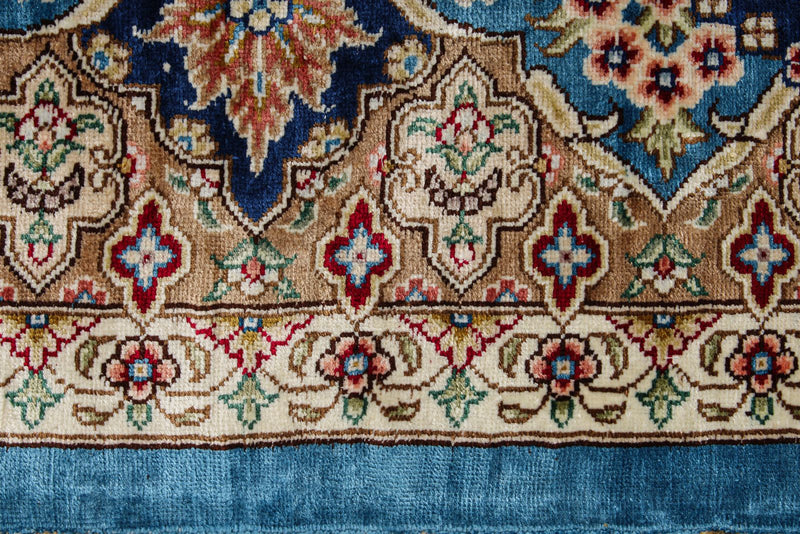 9x12 Blue and Beige Turkish Silk Rug