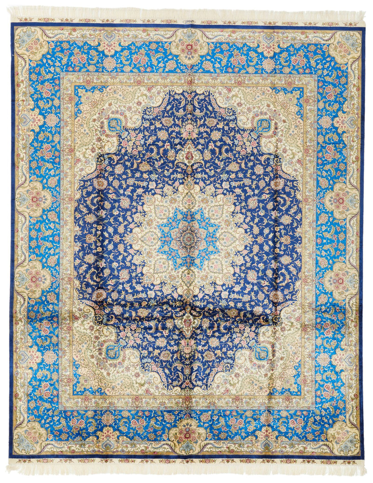 8x10 Navy and Blue Turkish Silk Rug