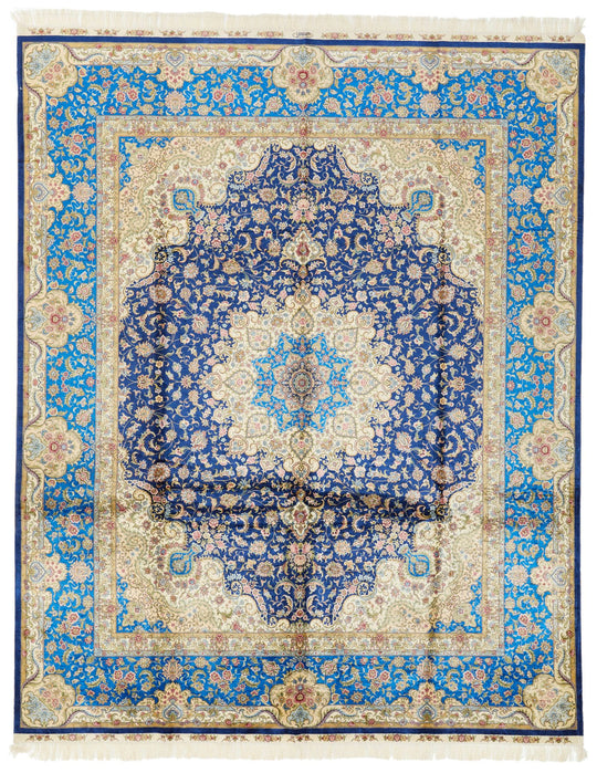 8x10 Navy and Blue Turkish Silk Rug