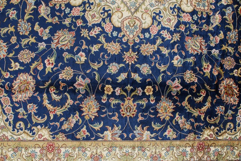8x10 Navy and Blue Turkish Silk Rug
