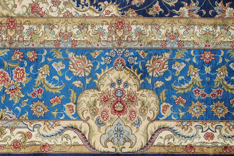 8x10 Navy and Blue Turkish Silk Rug