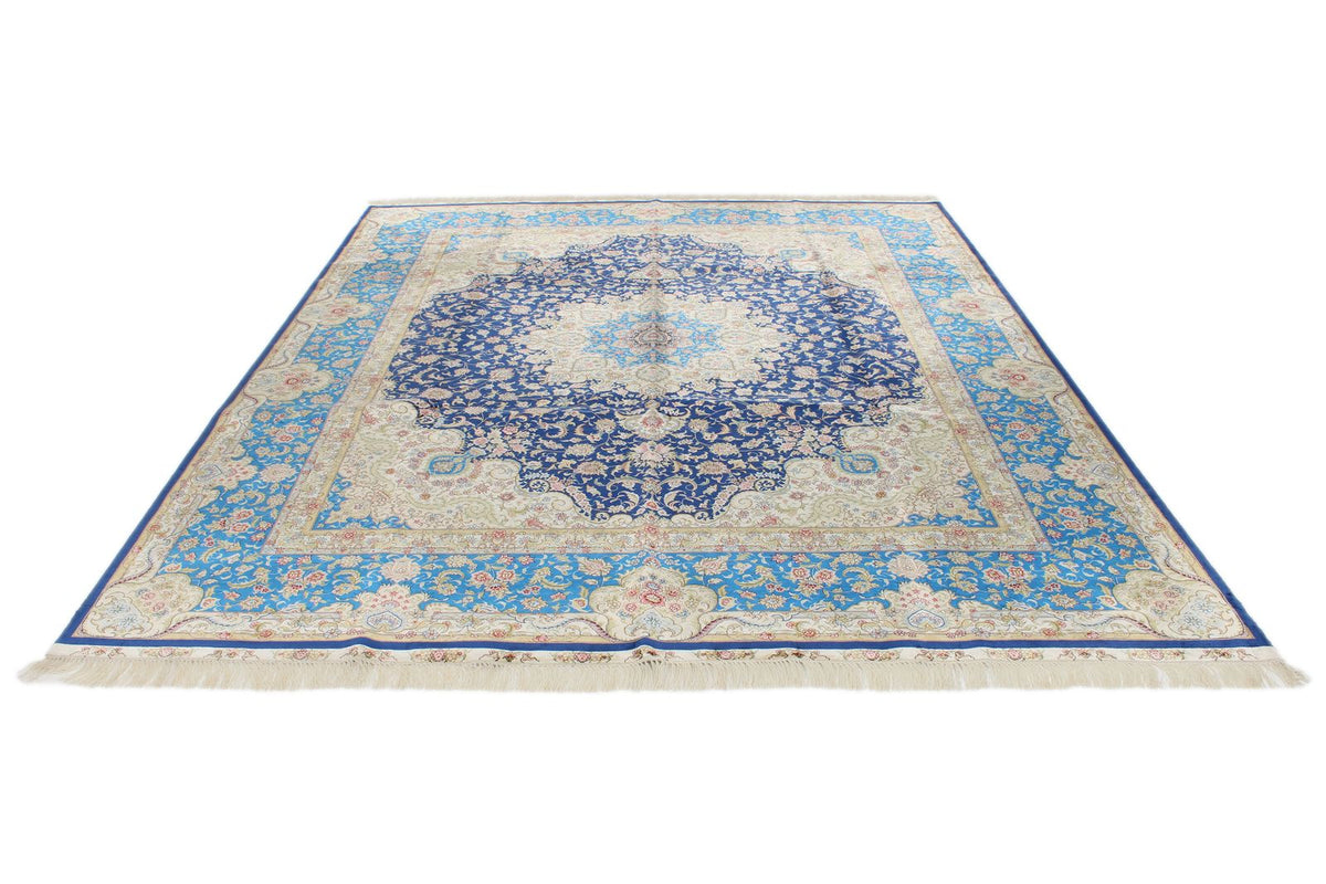 8x10 Navy and Blue Turkish Silk Rug