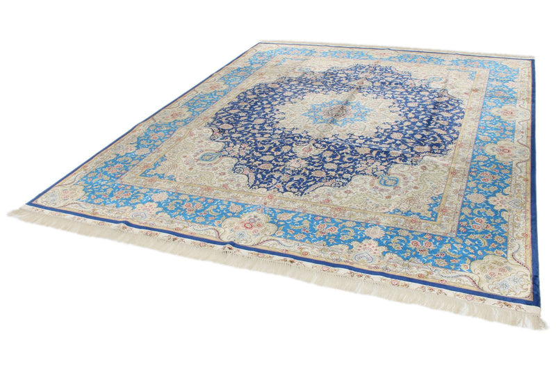 8x10 Navy and Blue Turkish Silk Rug