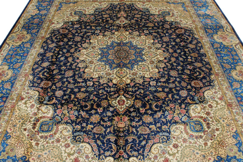 8x10 Navy and Blue Turkish Silk Rug