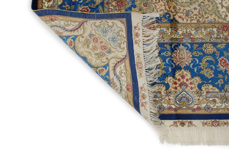 8x10 Navy and Blue Turkish Silk Rug