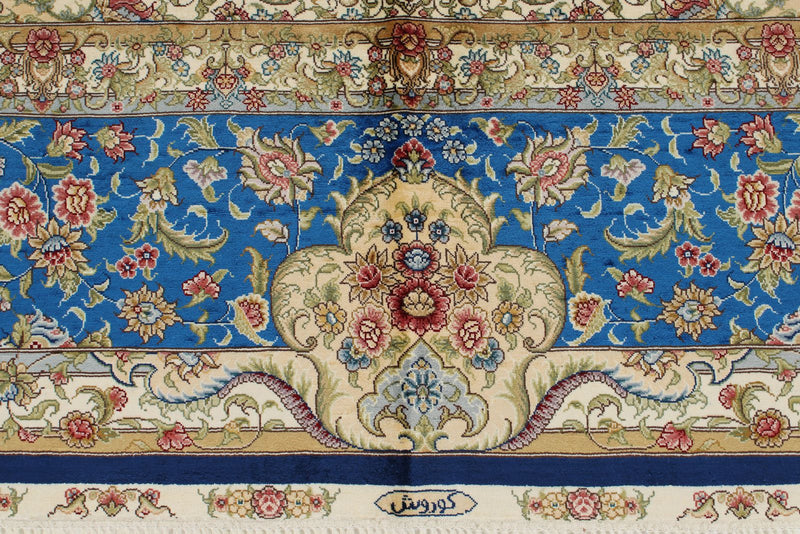 8x10 Navy and Blue Turkish Silk Rug