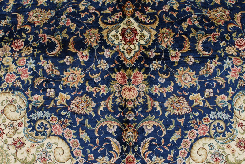 8x10 Navy and Blue Turkish Silk Rug