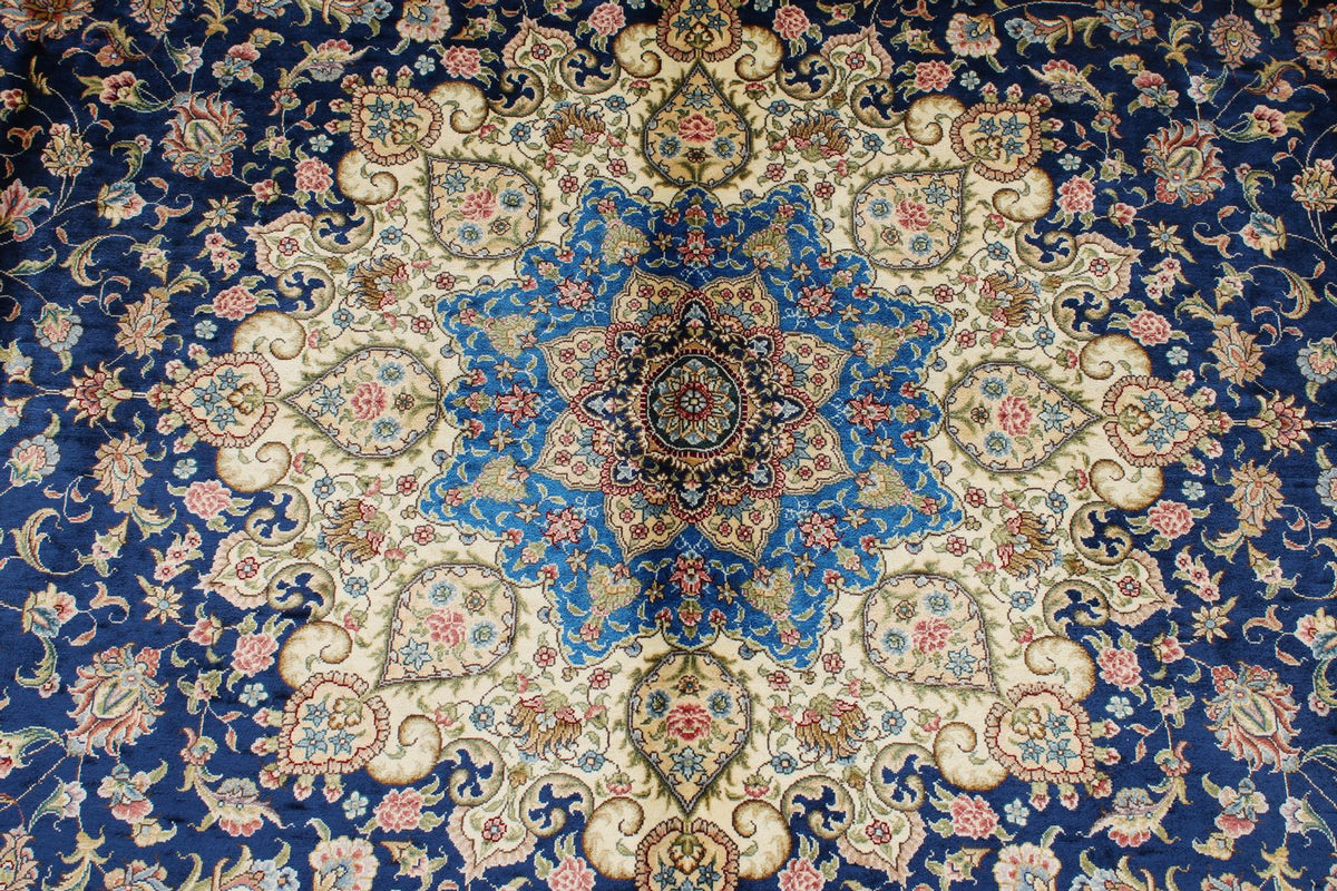 8x10 Navy and Blue Turkish Silk Rug