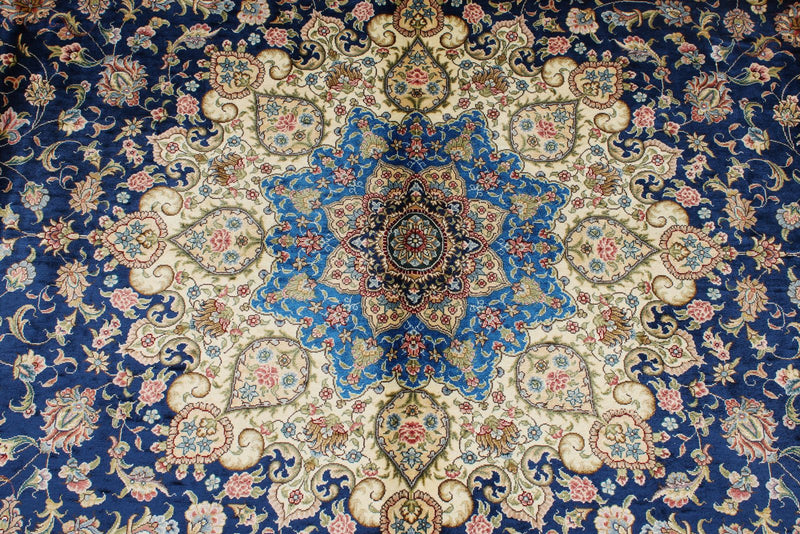 8x10 Navy and Blue Turkish Silk Rug