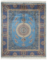 7x10 Blue and Multicolor Turkish Silk Rug