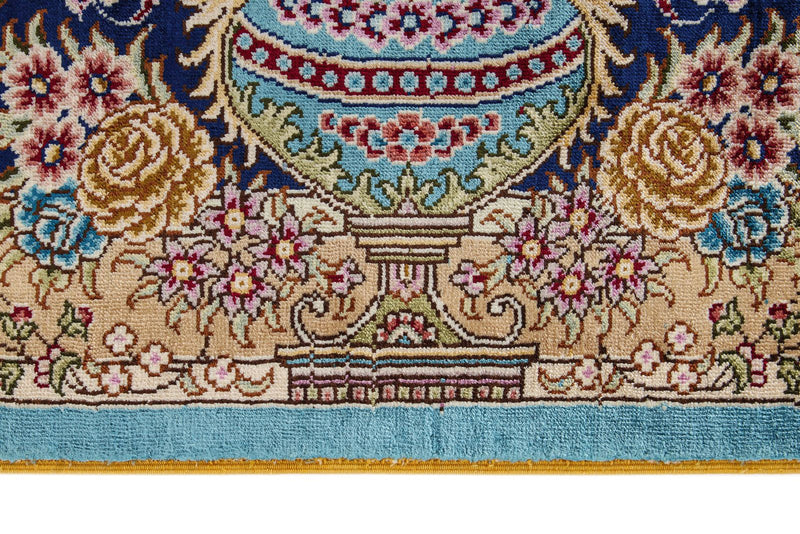 7x10 Blue and Multicolor Turkish Silk Rug