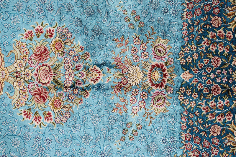 7x10 Blue and Multicolor Turkish Silk Rug