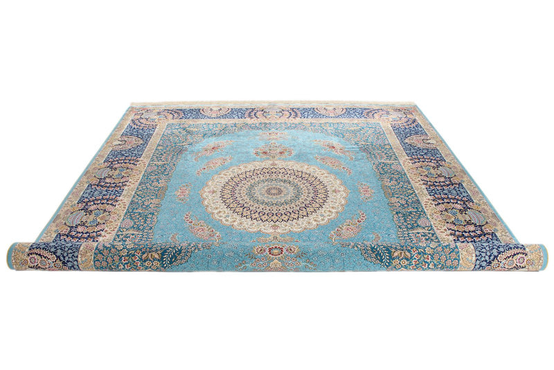 7x10 Blue and Multicolor Turkish Silk Rug