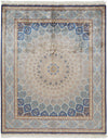 8x10 Beige and Blue Turkish Silk Rug