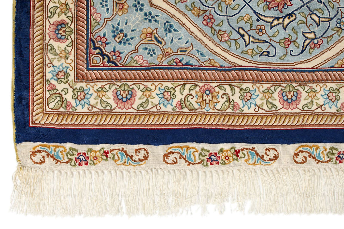 8x10 Beige and Blue Turkish Silk Rug