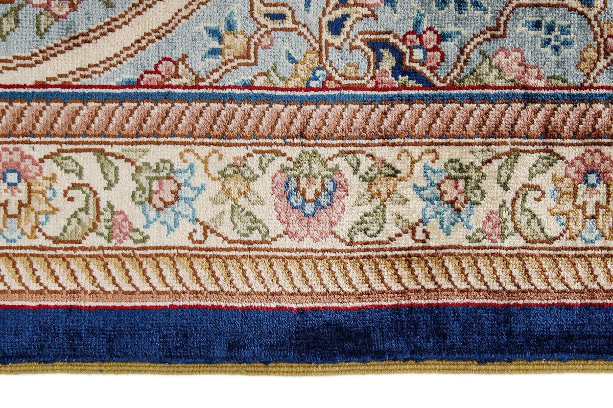 8x10 Beige and Blue Turkish Silk Rug