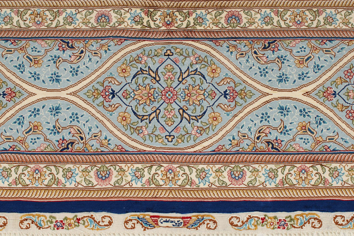 8x10 Beige and Blue Turkish Silk Rug