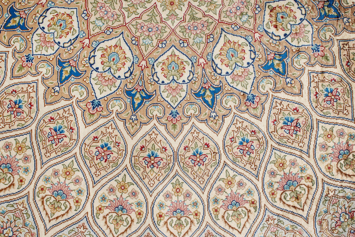 8x10 Beige and Blue Turkish Silk Rug