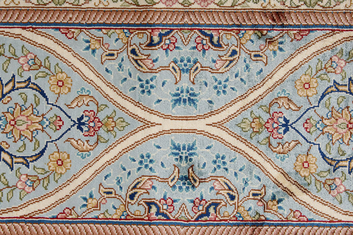 8x10 Beige and Blue Turkish Silk Rug