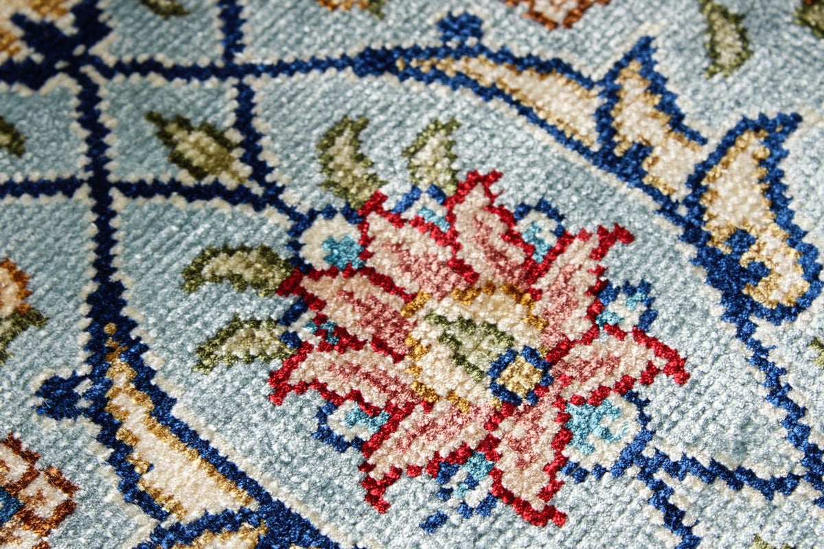 8x10 Beige and Blue Turkish Silk Rug