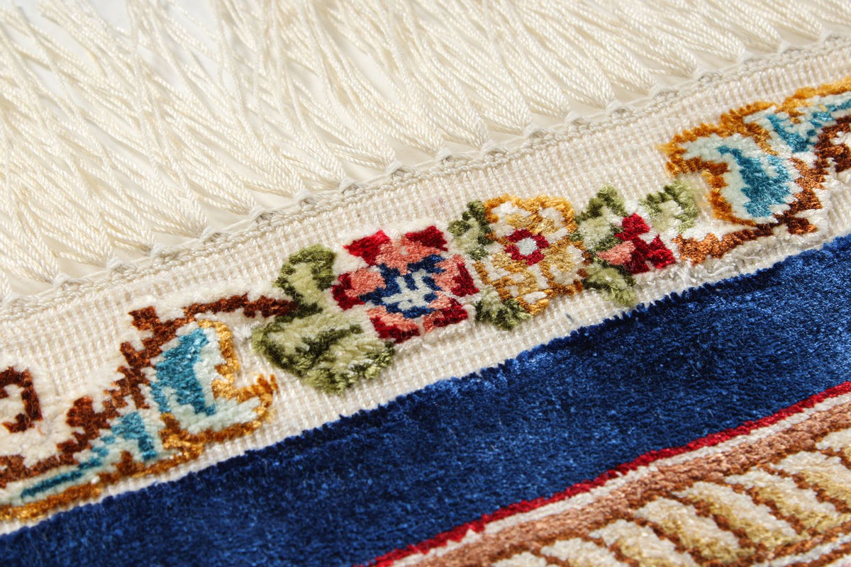 8x10 Beige and Blue Turkish Silk Rug