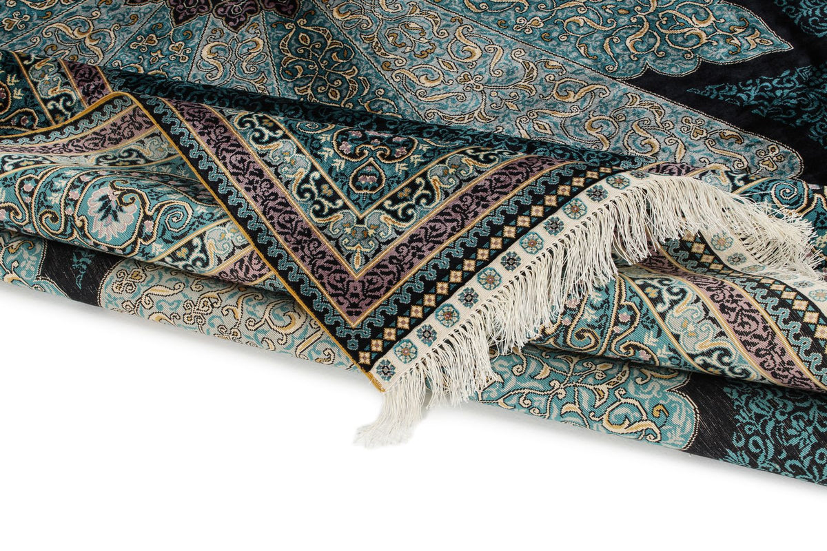 7x10 Blue and Blue Turkish Silk Rug