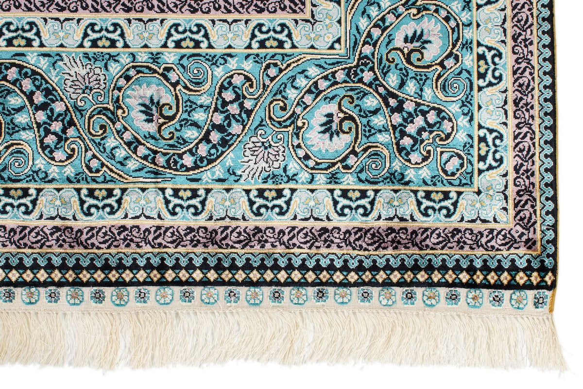 7x10 Blue and Blue Turkish Silk Rug