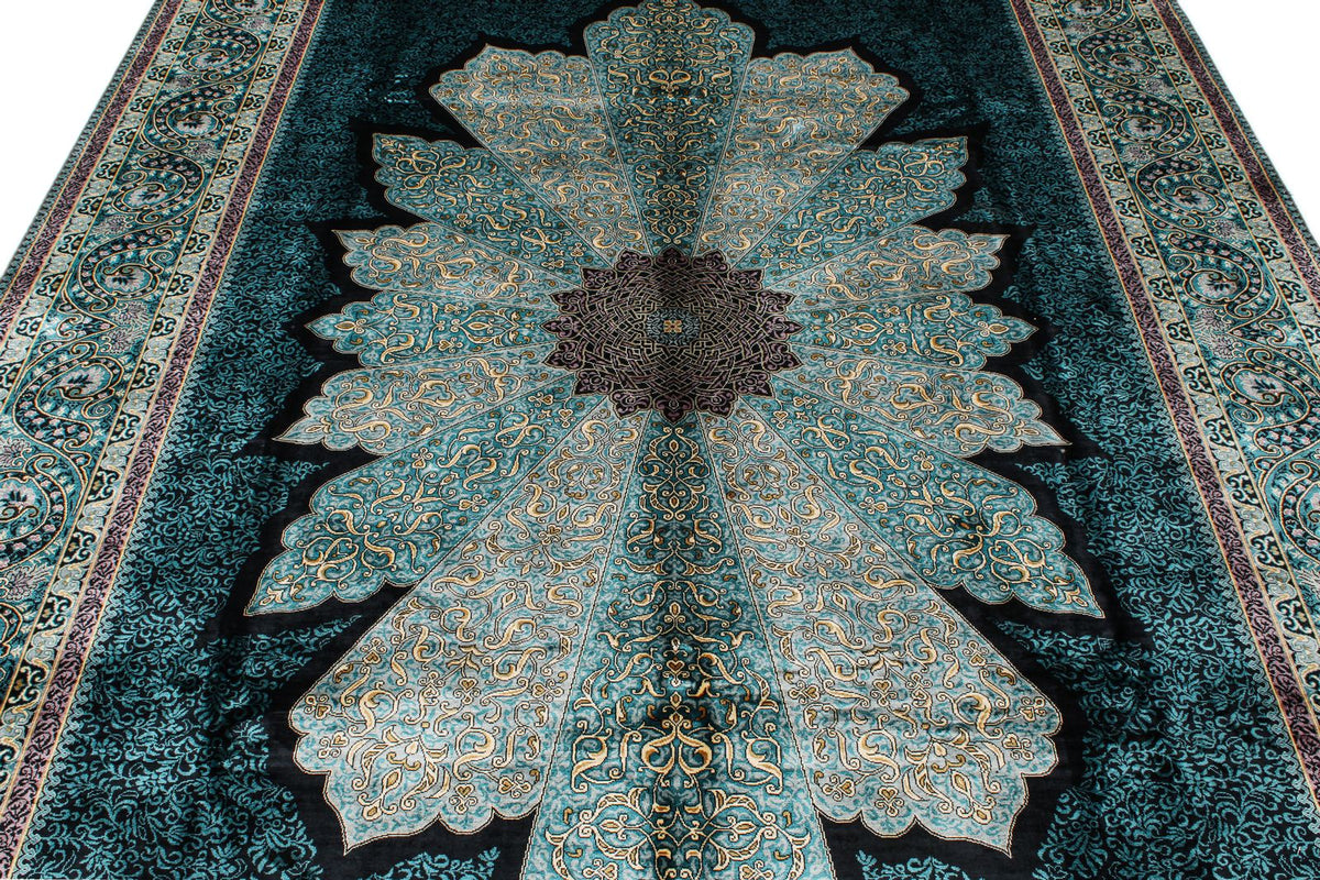 7x10 Blue and Blue Turkish Silk Rug