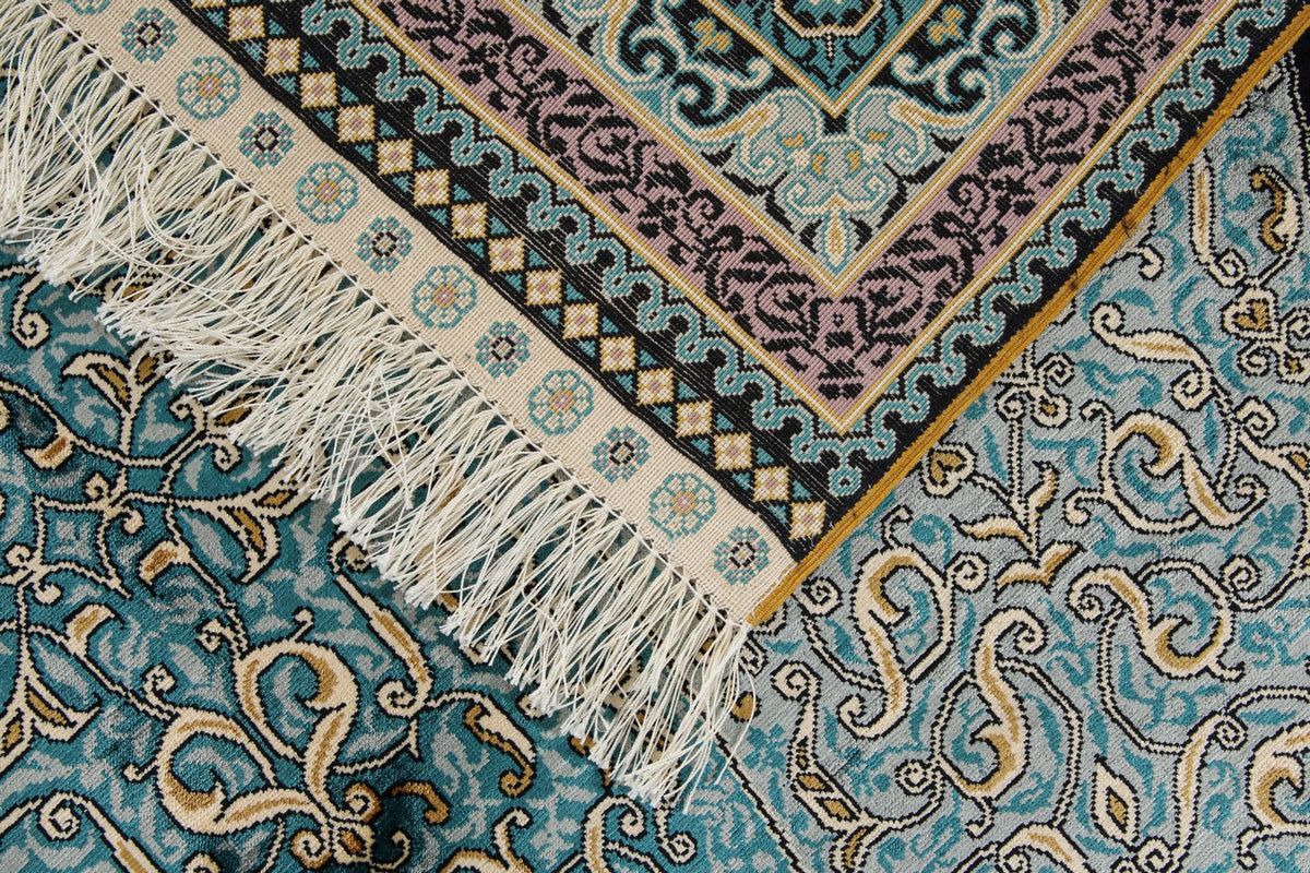7x10 Blue and Blue Turkish Silk Rug