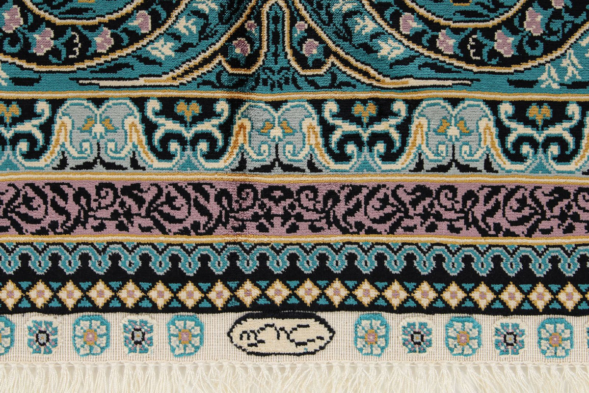 7x10 Blue and Blue Turkish Silk Rug