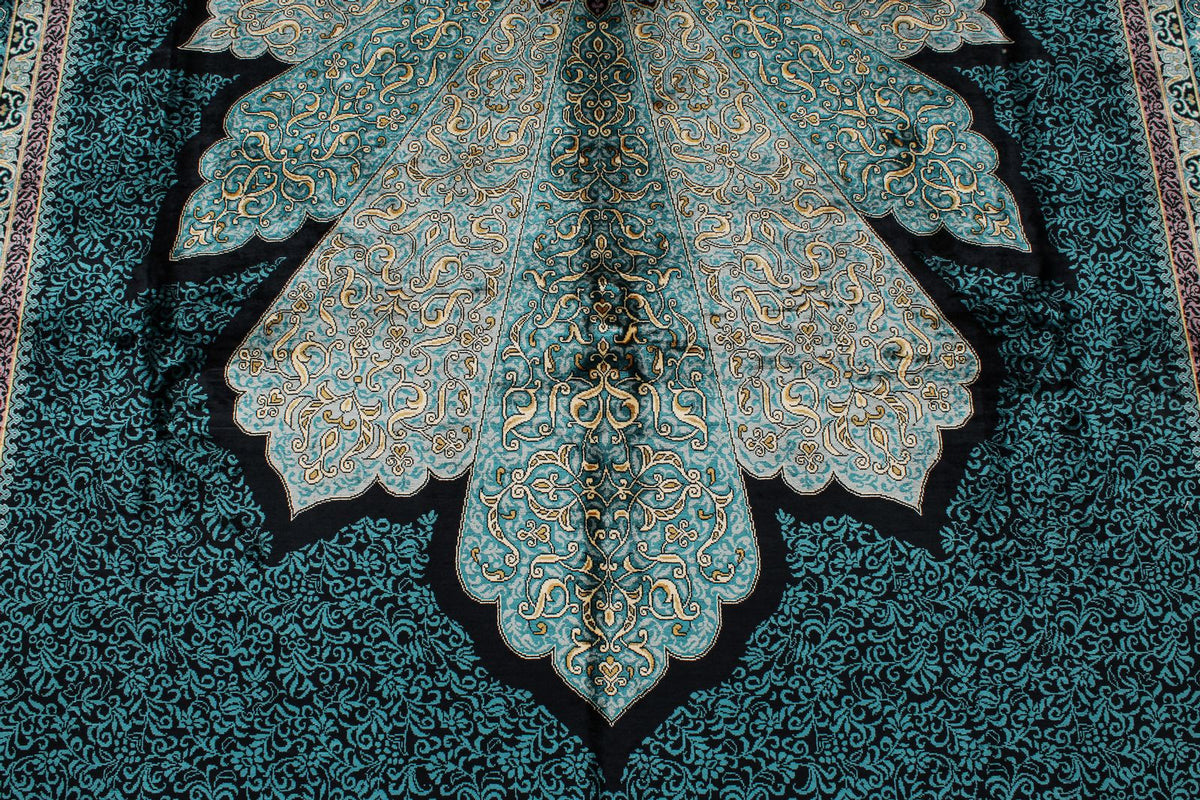 7x10 Blue and Blue Turkish Silk Rug