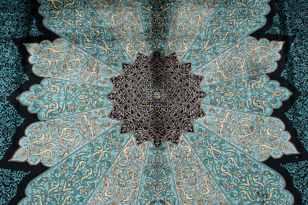 7x10 Blue and Blue Turkish Silk Rug