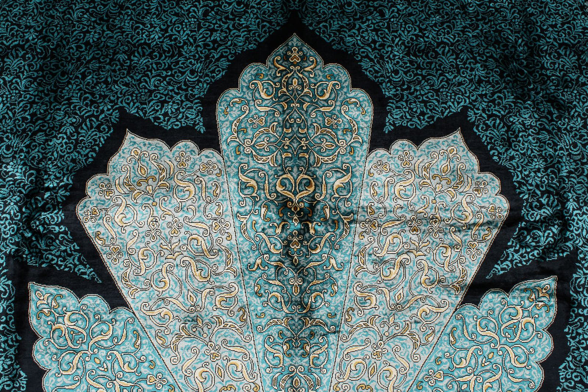 7x10 Blue and Blue Turkish Silk Rug