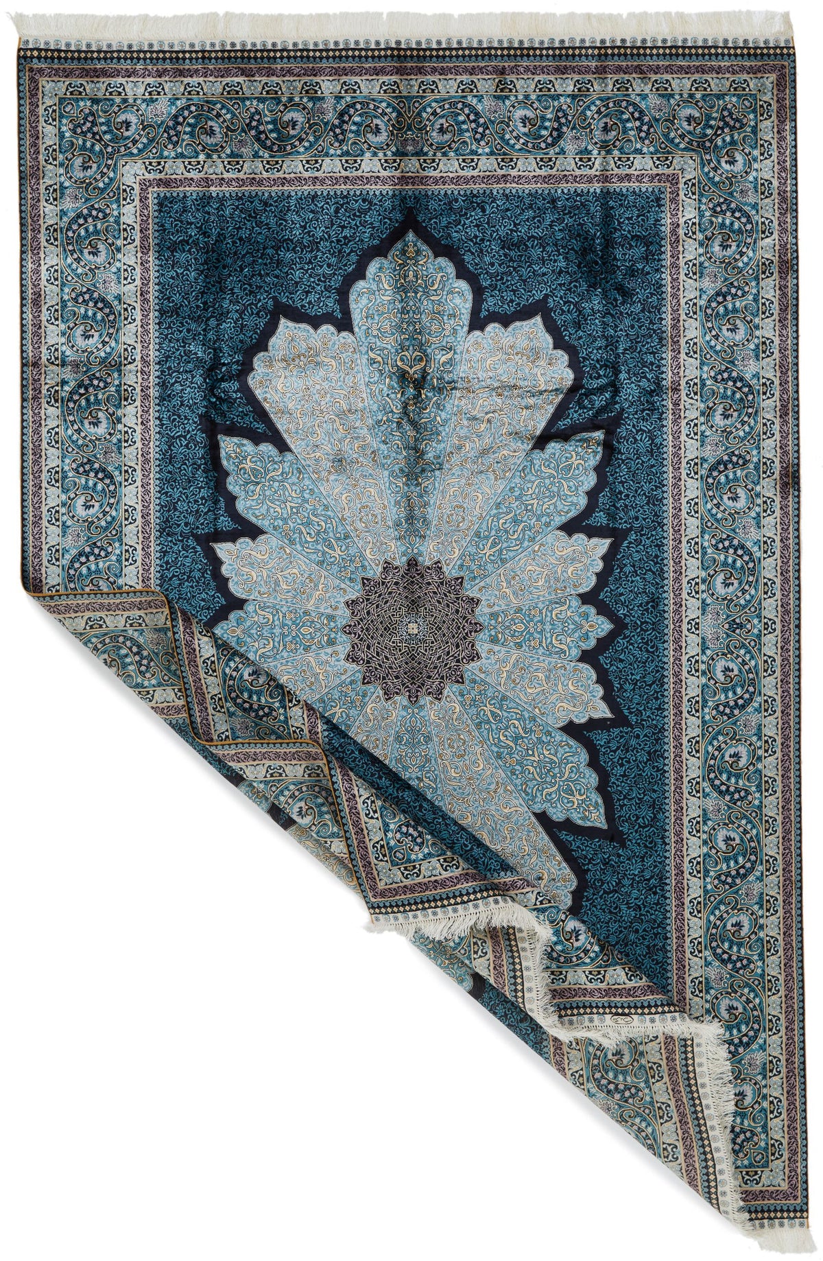 7x10 Blue and Blue Turkish Silk Rug