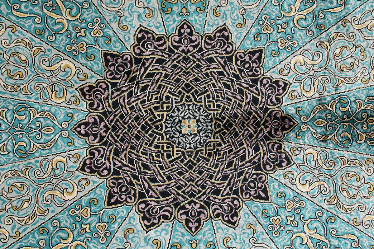 7x10 Blue and Blue Turkish Silk Rug