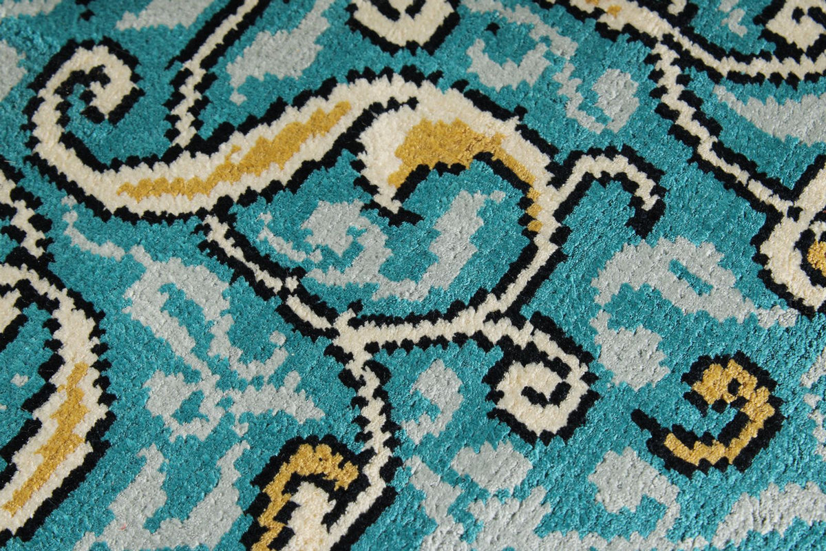 7x10 Blue and Blue Turkish Silk Rug