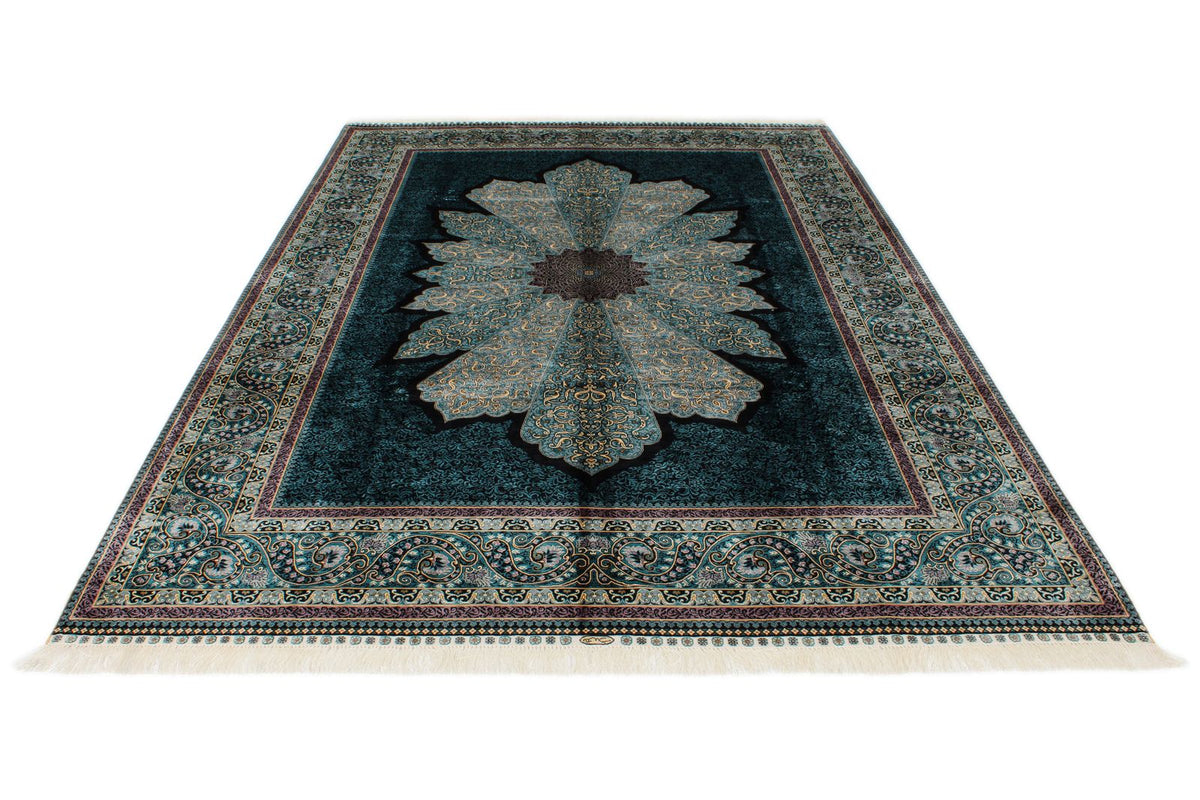 7x10 Blue and Blue Turkish Silk Rug
