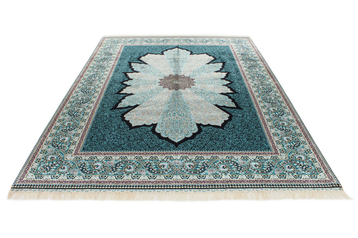 7x10 Blue and Blue Turkish Silk Rug