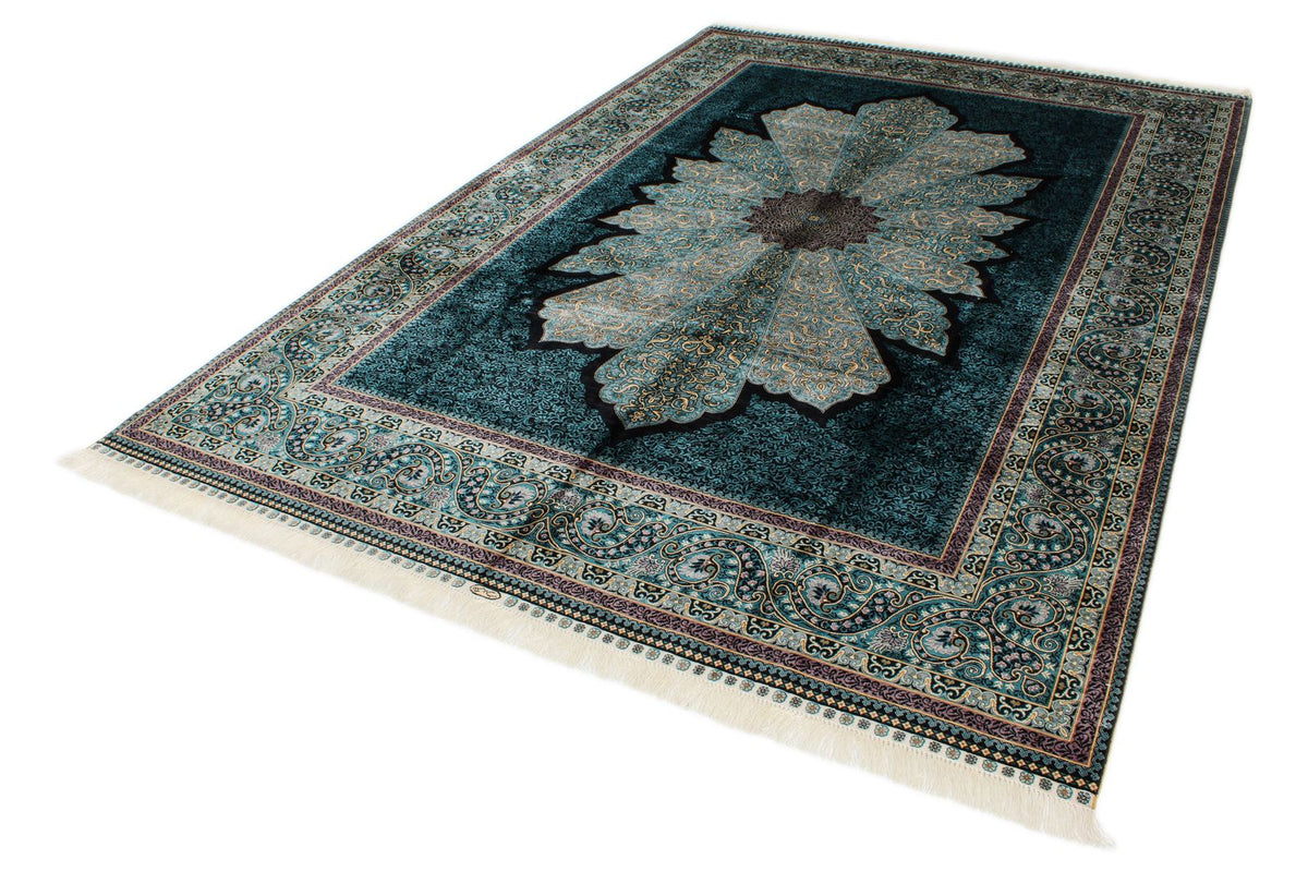 7x10 Blue and Blue Turkish Silk Rug